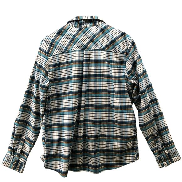 L.L. Bean Flannel Shirt Womens XL Blue White Plaid Teal Long Sleeve - Picture 2 of 9